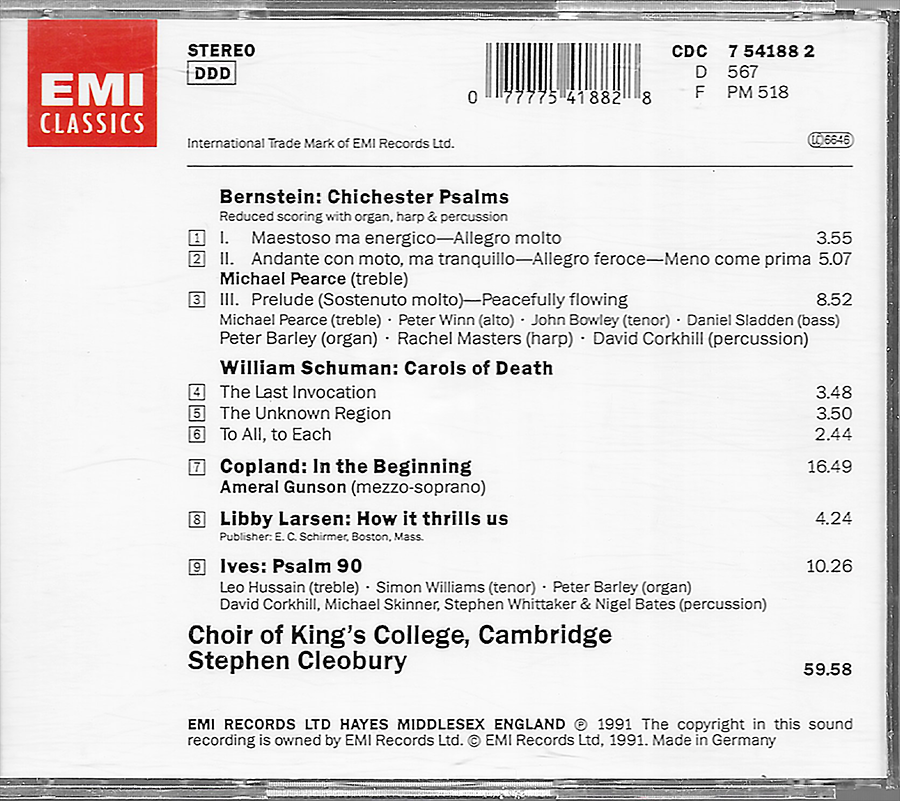 Leonard Bernstein - Chichester Palms - CDC7541882