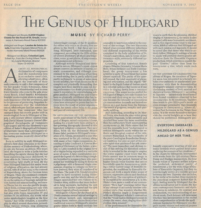 Hildegard of Bingen - Illuminations + Ellen Oak event ephemera + Newspapers