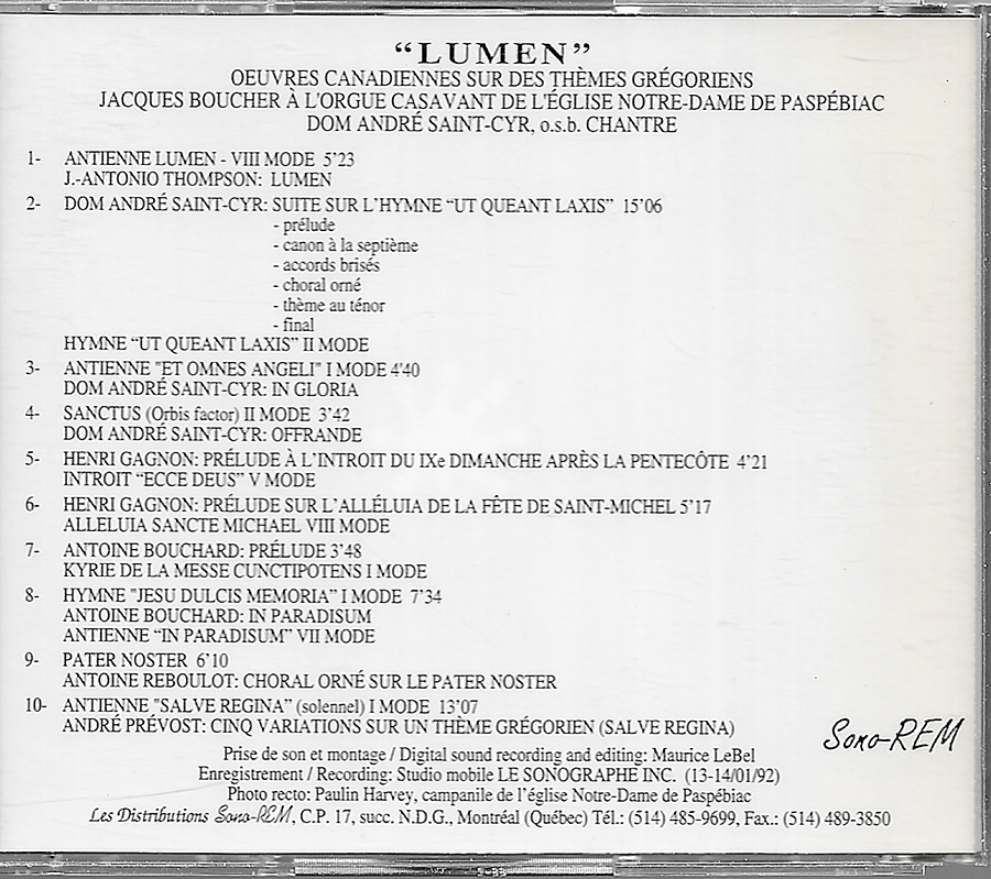 Jacques Boucher - Lumen Gregorian - Montreal