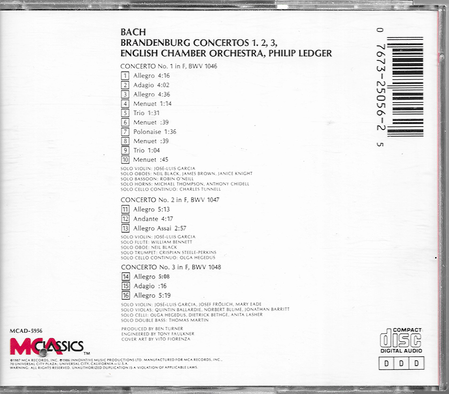 Bradenberg Concertos - Bach 1 2 3 - MCAD - 5956