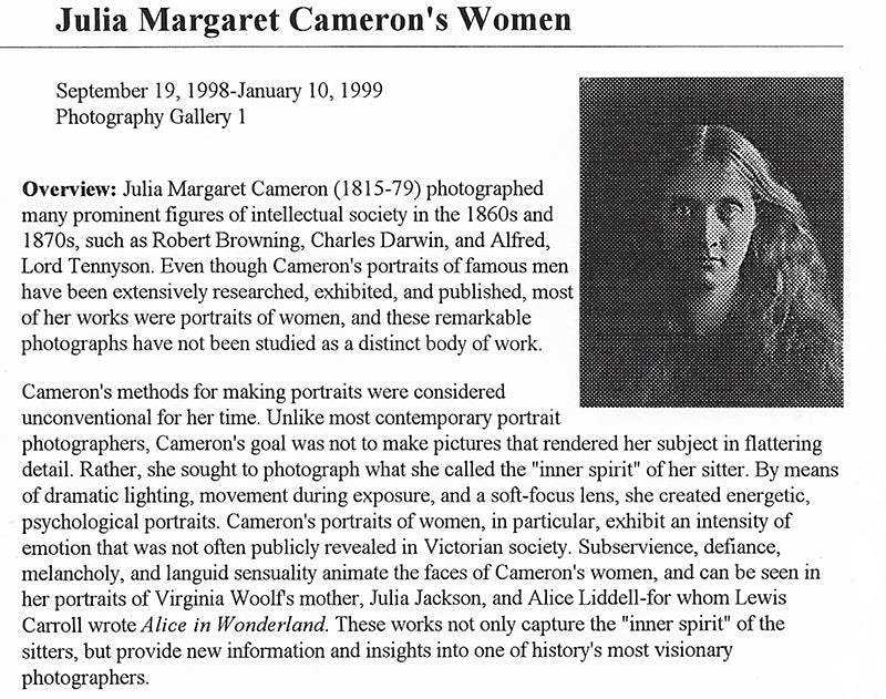 Julia Margaret Cameron - Globe and Mail February 7 1998 - One Page