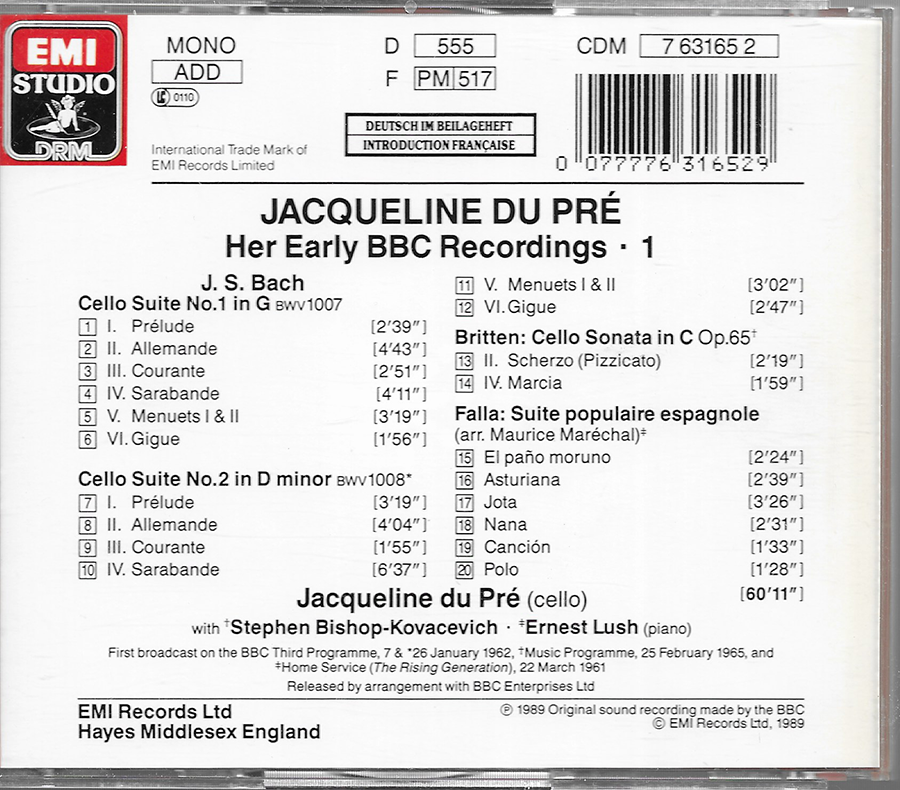 Jacqueline Du Pre - Early BBC Volume 1 - CDM7631652
