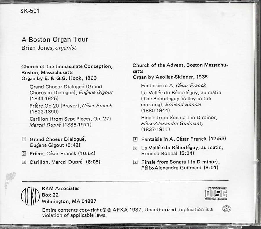 Brian Jones - Boston Organ Tour - SK501