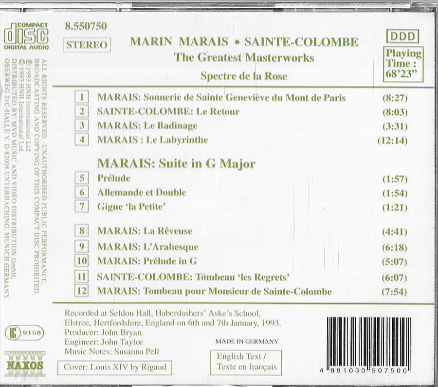 Marin Marais - Saint Colombe - The Greatest Masterworks - LC9158 NAXOS
