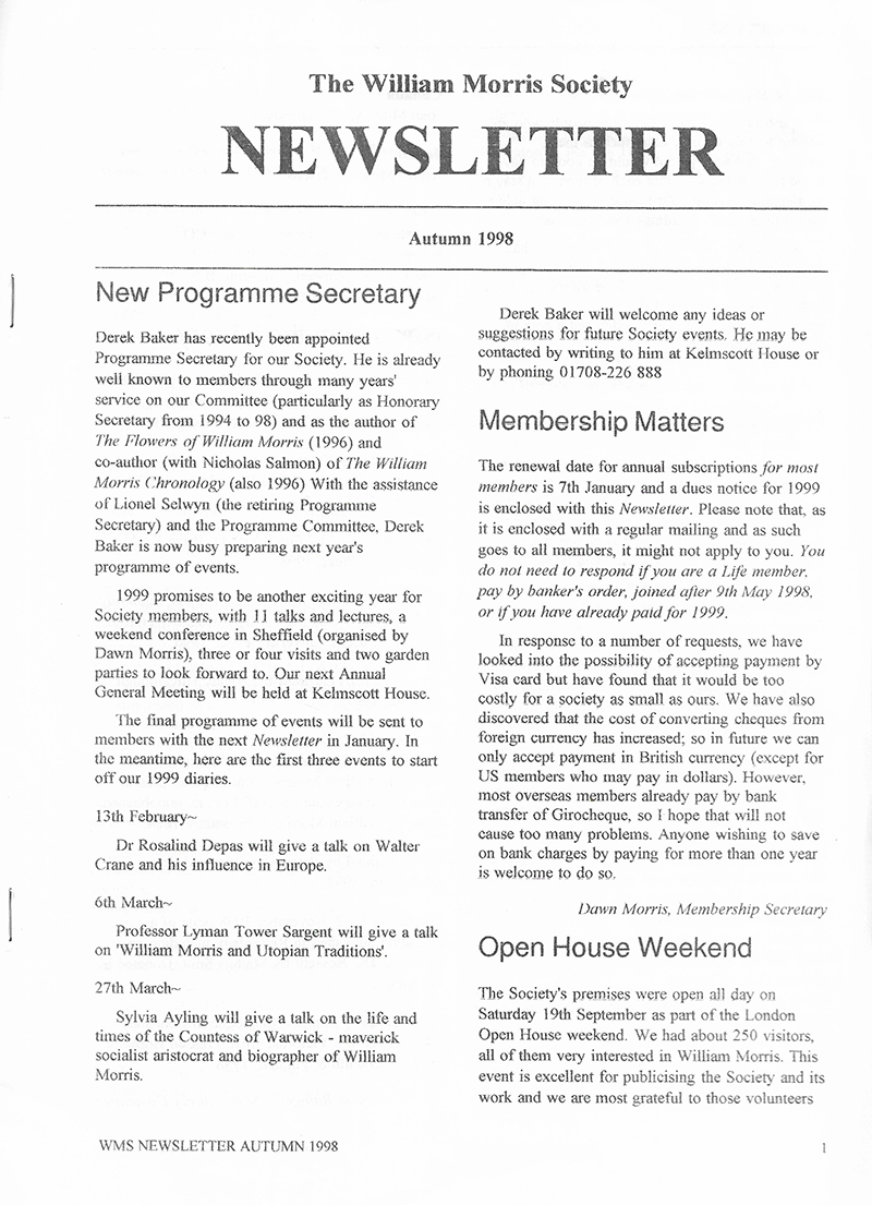The William Morris Society (UK) newsletter - Autumn 1998
