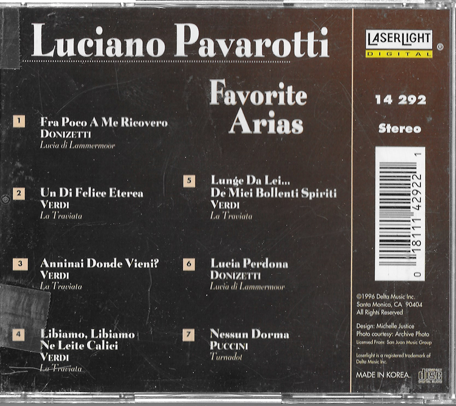 Luciano Pavarotti - 2CD - Favorite Arias (1996) 14292 Laserlight