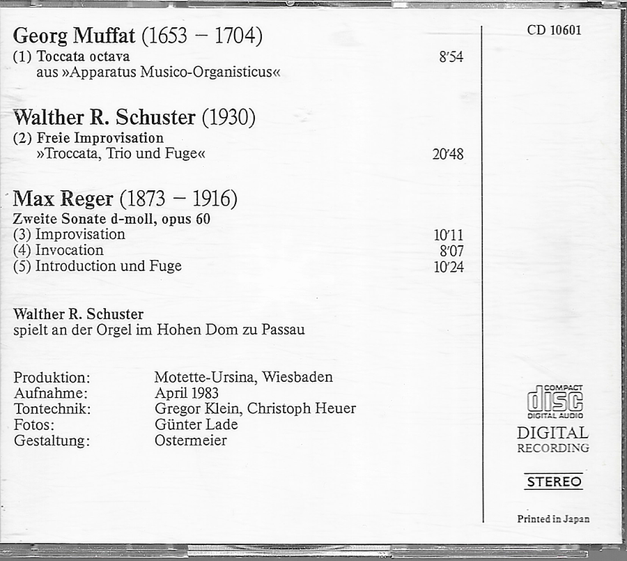 Walther Schuster - Passau Cathedral - CD10601 (1984(