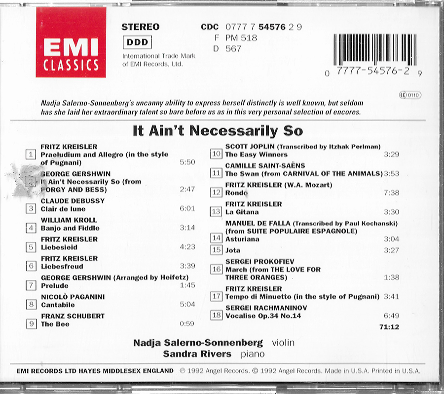 Nadja Salerno-Sonnenberg – It Ain't Necessarily So - EMI (1992)