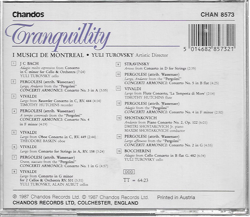 I Musici De Montréal - Tranquility - Chandos - CHAN8573