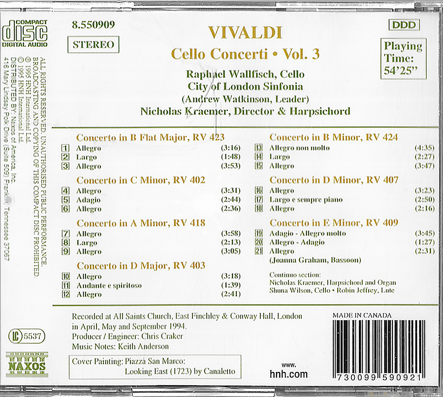 Antonio Vivaldi Collection - Cello Concerti V3 - Naxos - 8550909
