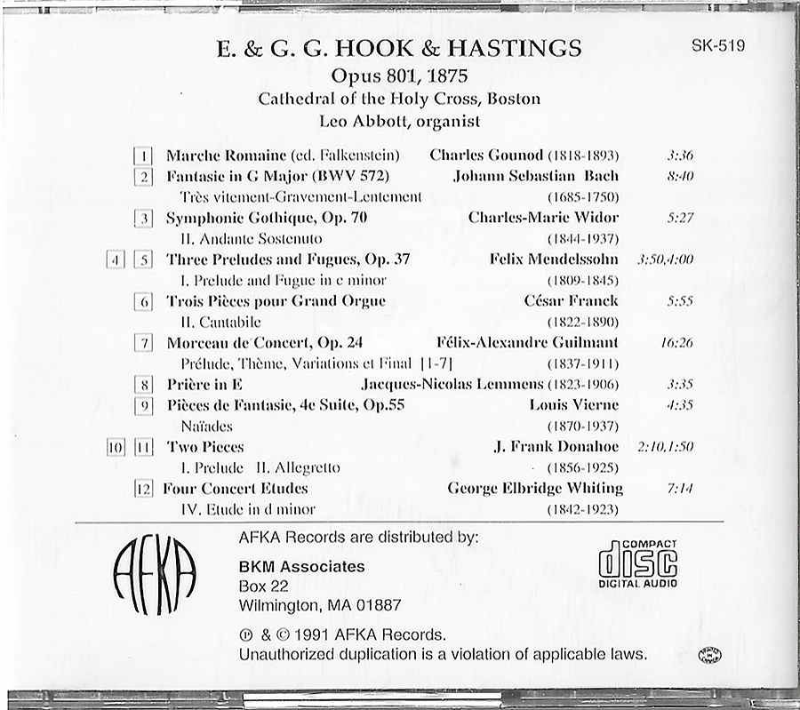 Leo Abbott - E.G.G Hook and Hastings - Cathedral Holy Cross - SK519