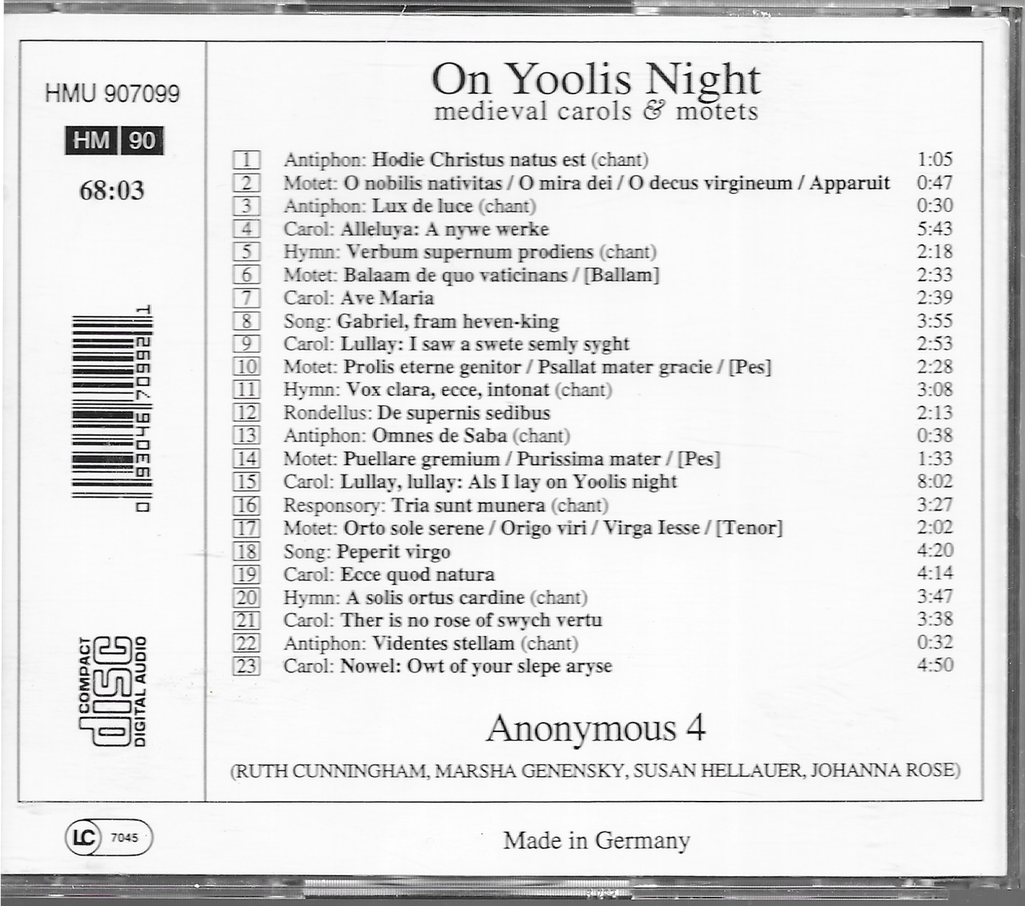 Anonymous 4 - Yoolis Night - Harmonia - 907099 Boxset