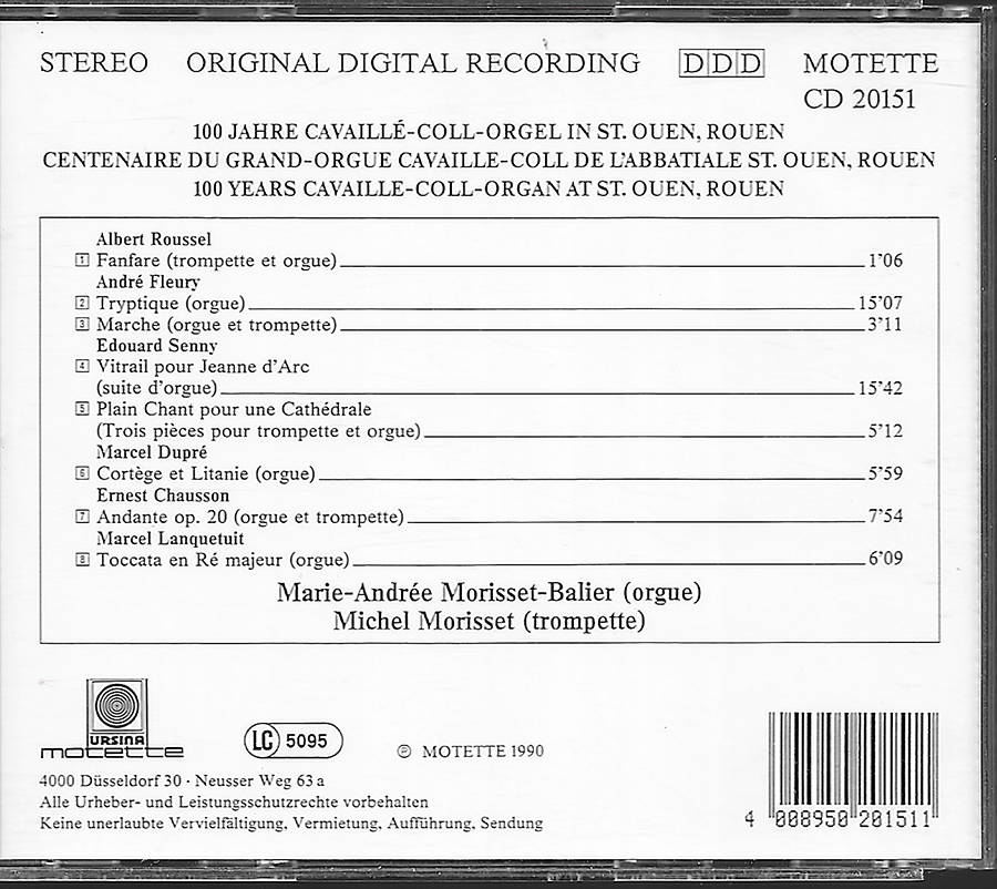 Marie-Andrée Morisset-Balier - Centenaire Du Grand Orgue Cavaillé - CD20151