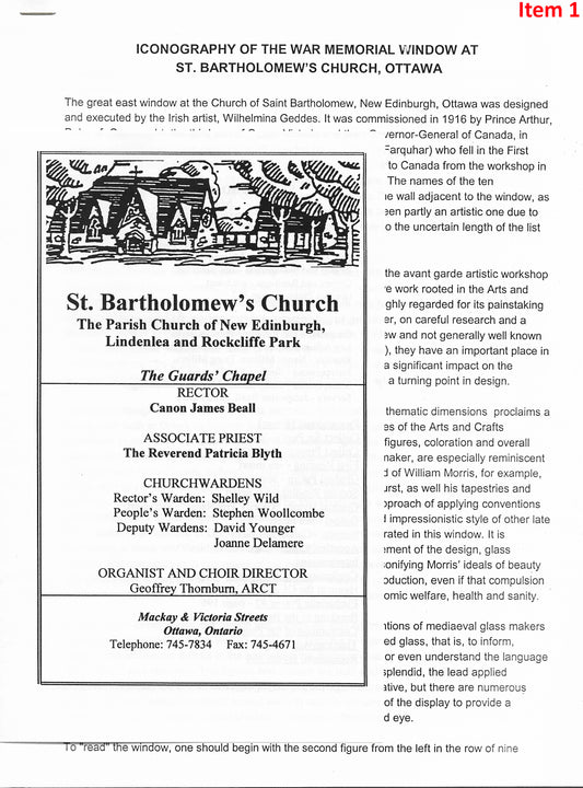 St. Bartholomew Ottawa - East Window - Event + association ephemera Wilhelmina Geddes
