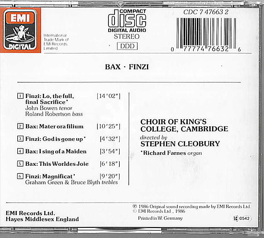 Arnold Bax - Finzi - King's College Choir - CDC7476632