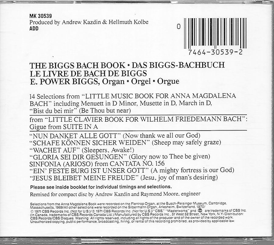 E. Power Biggs - The Biggs Bach Book - MK30539