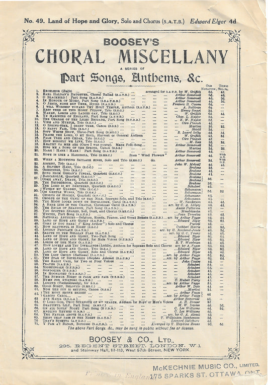 Boosey's Choral Miscellany #49 Land of Hope and Glory (1902)