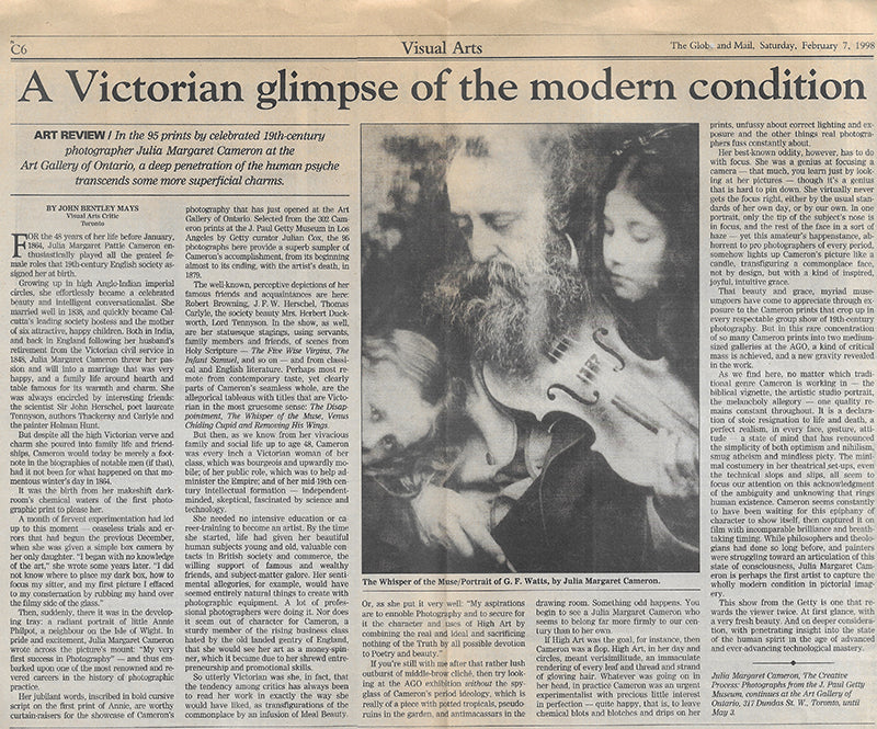 Julia Margaret Cameron - Globe and Mail February 7 1998 - One Page
