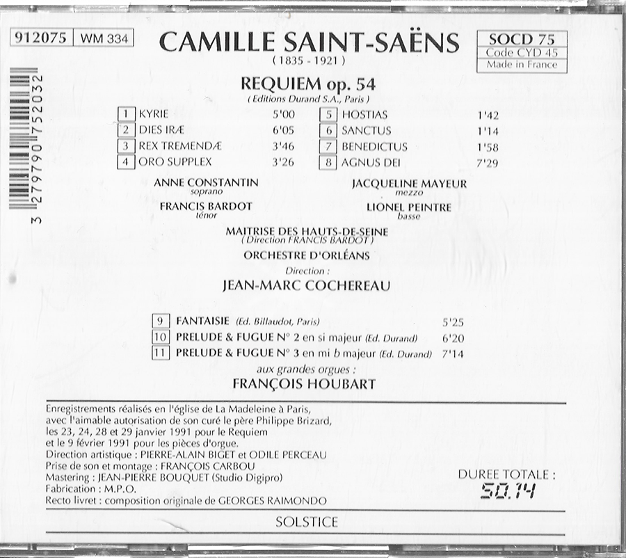 Cochereau - Camille Saint Saens - SOCD75 - Requiem Op.54