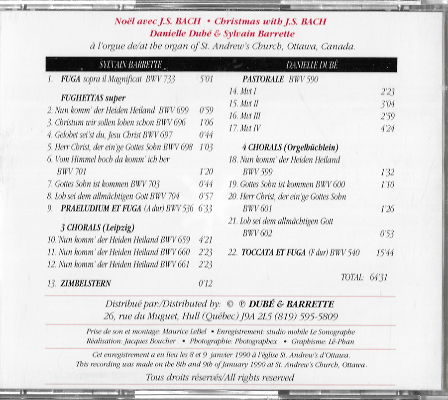 Danielle Dube and Sylvain Barrette - Noel Christmas with J.S. Bach - S100107