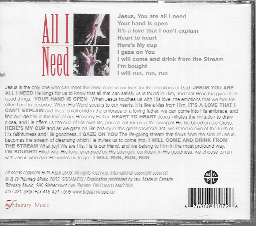 Ruth Fazal - All I Need - Tributary Music - RFCD10