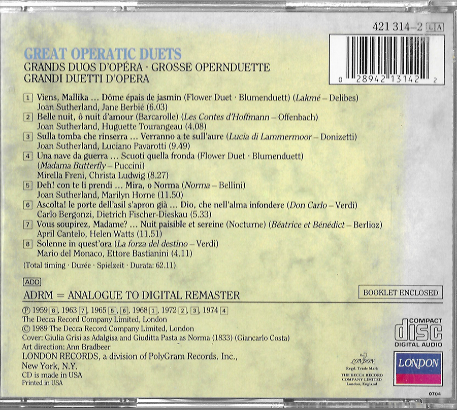Great Operatic Duets - Joan Sutherland + Luciano Pavarotti ADRM - 421314-2