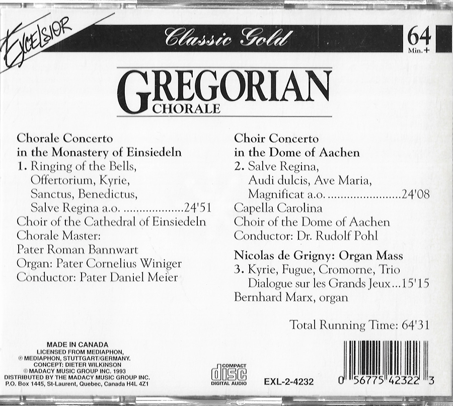 Gregorian Chorale - Cathedral Of Einsiedeln - EXL24232
