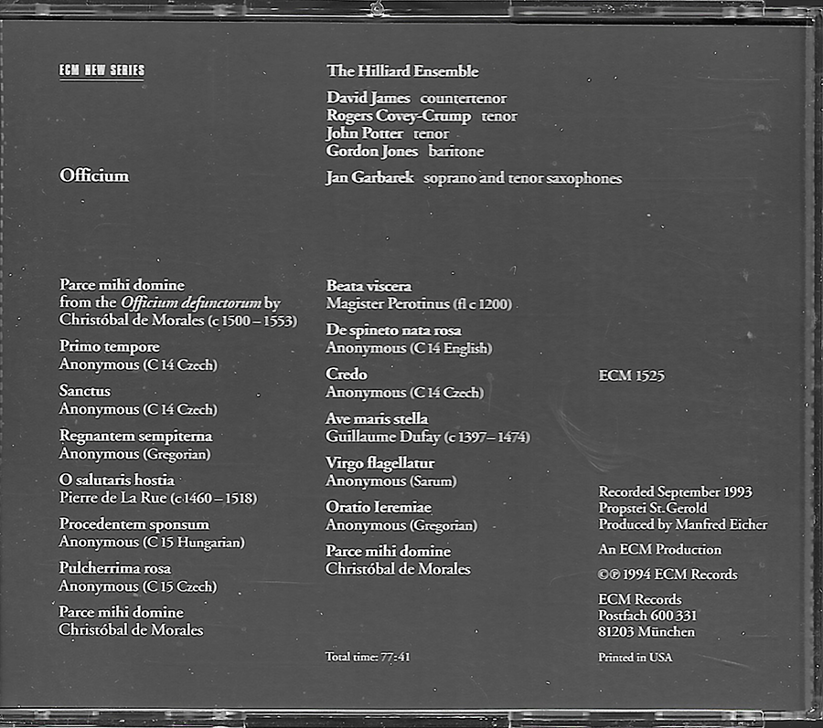 The Hilliard Ensemble - Officium - Jan Garbarek - ECM1525