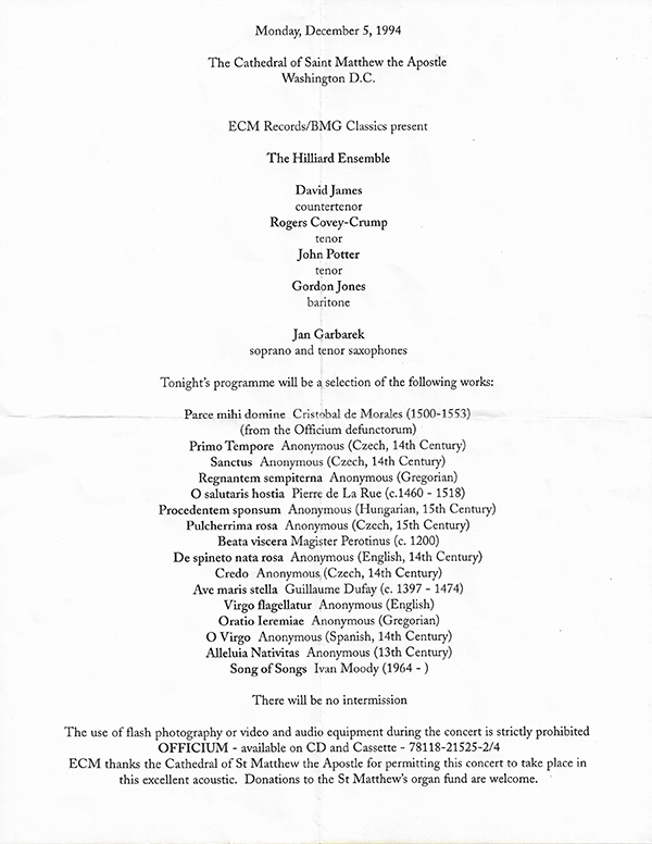 The Hilliard Ensemble - Officium - Jan Garbarek - ECM1525