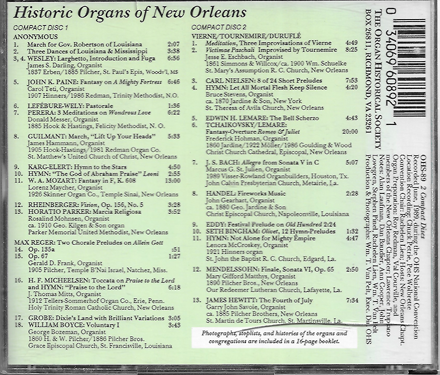 Historic Organs of New Orleans - OHS-89 - Organ Historical Society 1989