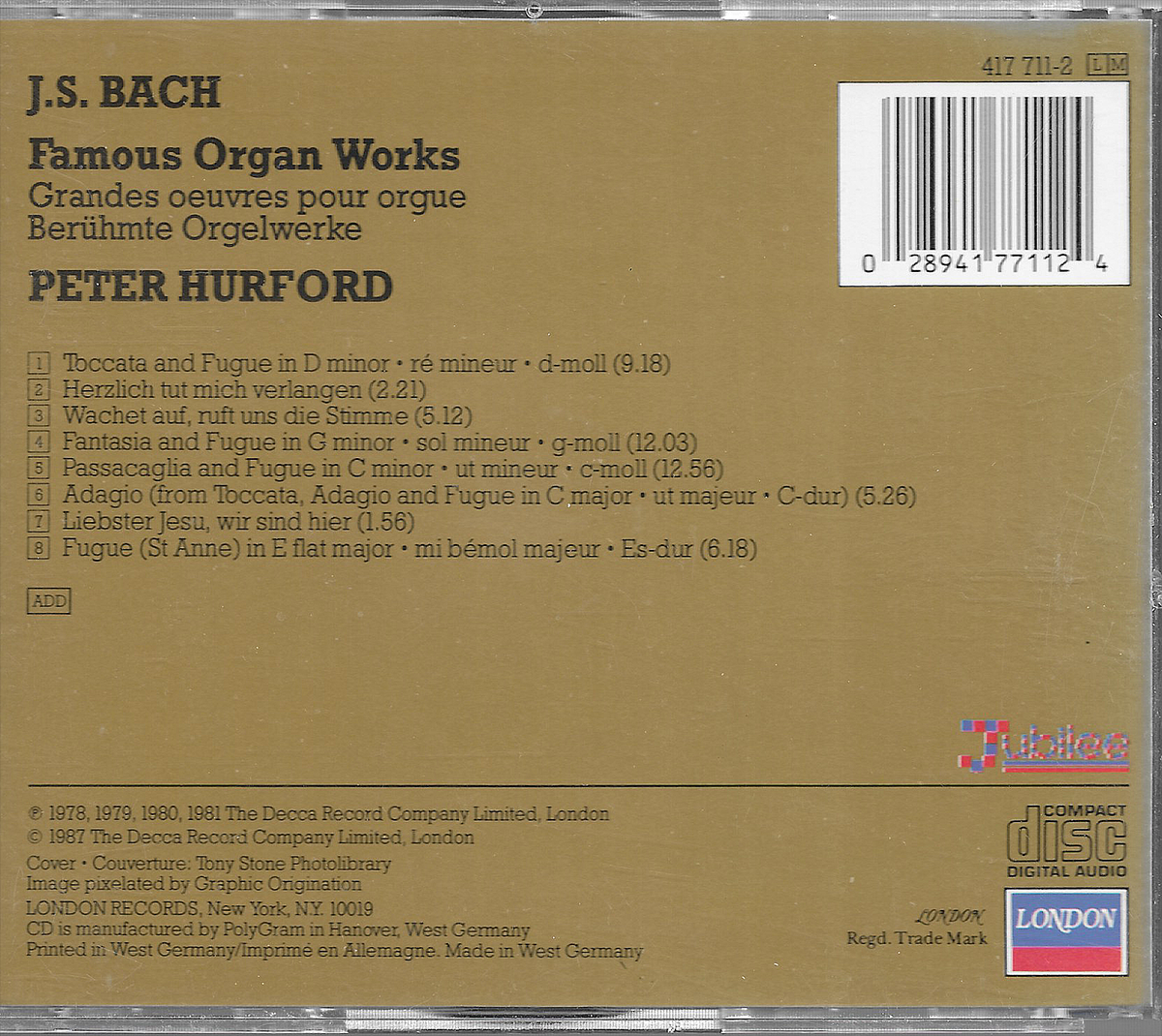 Peter Hurford - Johann Sebastian Bach - Toccata and Fugue D minor - 417711-2