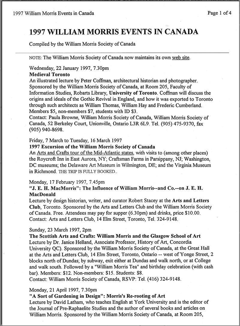 William Morris - Society of Canada - Unique Ephemera Package