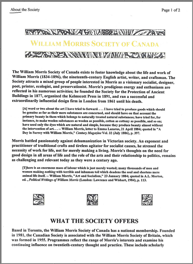 William Morris - Society of Canada - Unique Ephemera Package