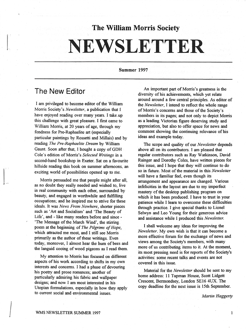 The William Morris Society (UK) newsletter - Summer 1997