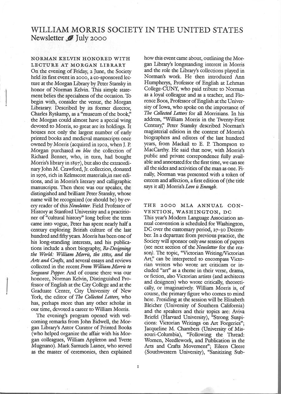 William Morris Society in the United States - July 2000 - Newsletter