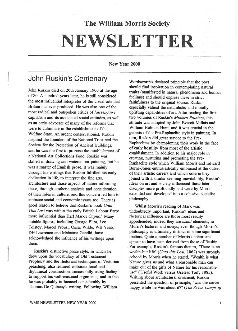 William Morris Society in the United States - New Year 2000 - Newsletter