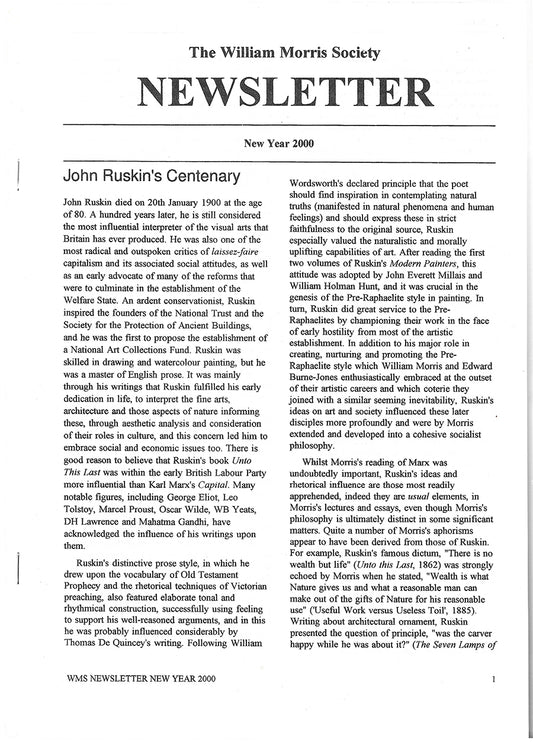 William Morris Society in the United States - New Year 2000 - Newsletter