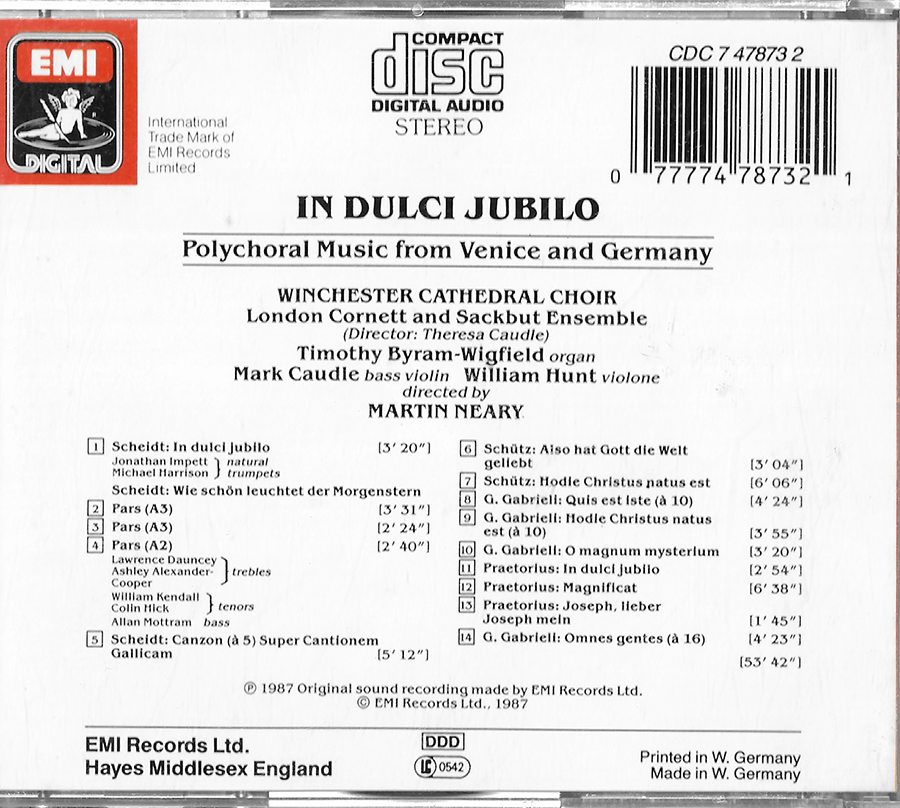 Martin Neary - In Dulci Jubilo Polychoral Music From Venice And Germany - LC0542 (1987)