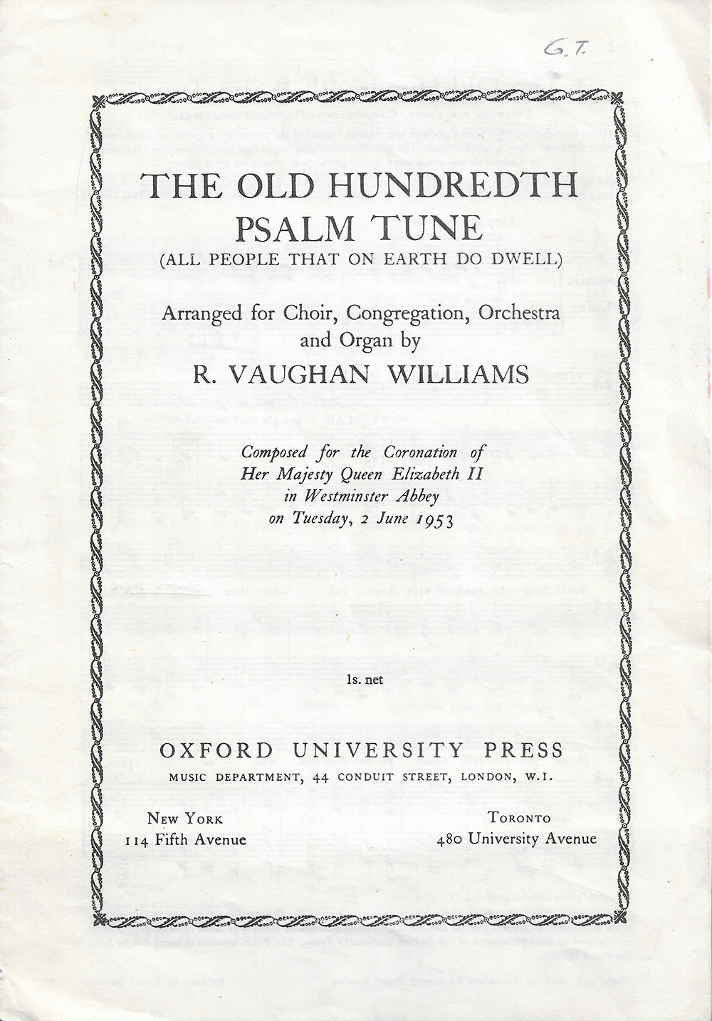 The Old Hundredth Psalm Tune - R. Vaughan Williams - Oxford (1953)