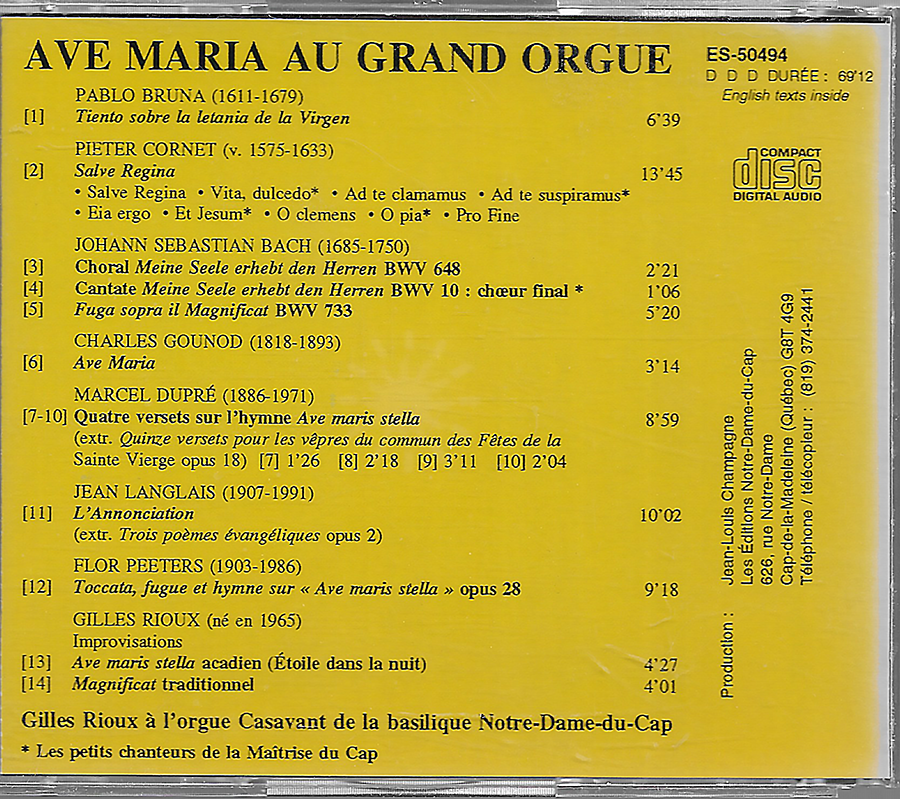 Gilles Rioux - Ave Maria - Notre Dame du Cap - ES50494 (1994)