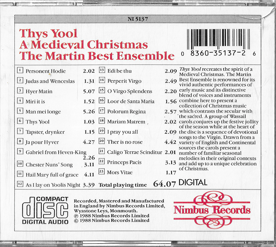 Martin Best - Thys Yool - Medieval Christmas - NI5137